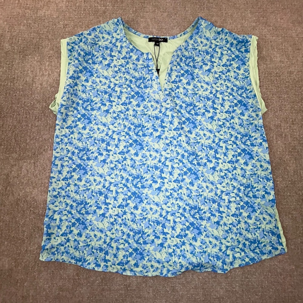 Papermoon Blouse Top Womens Small‎ Multicolor Floral Stretch Split Neck